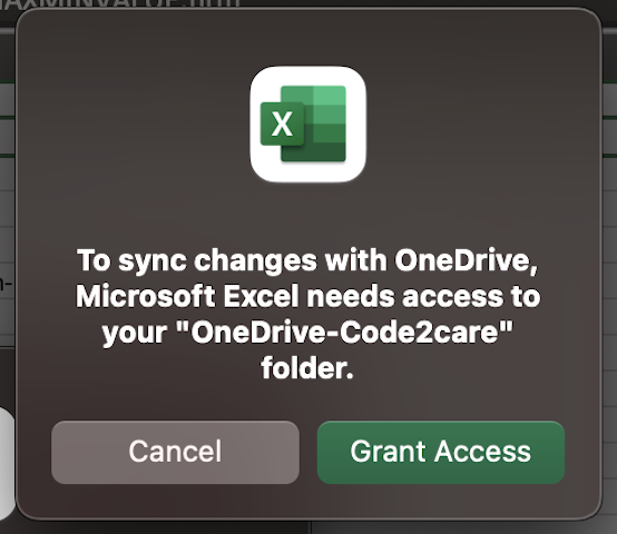 To sync changes with OneDrive, Microsoft Excel needs access to your OneDrive folder.